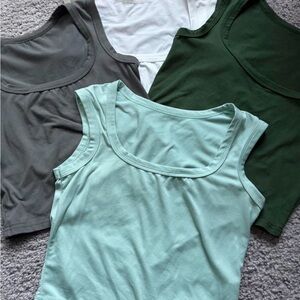 Women's Sleeveless Tank Top Set - Green, Teal, Gray, White